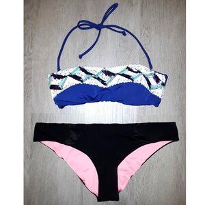 Victoria's Secret Bikini Set Sequin Bling Top and Black Bottoms Size Medium